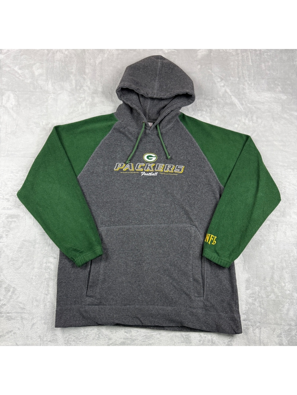 VTG Green Bay Packers NFL Gray Green Fleece Hoodie Raglan Football Wisconsin L